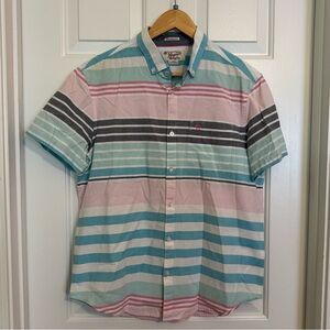 Penguin by Munsingwear 100% Cotton‎ Striped S.S. Slim Fit Button Down Shirt LG